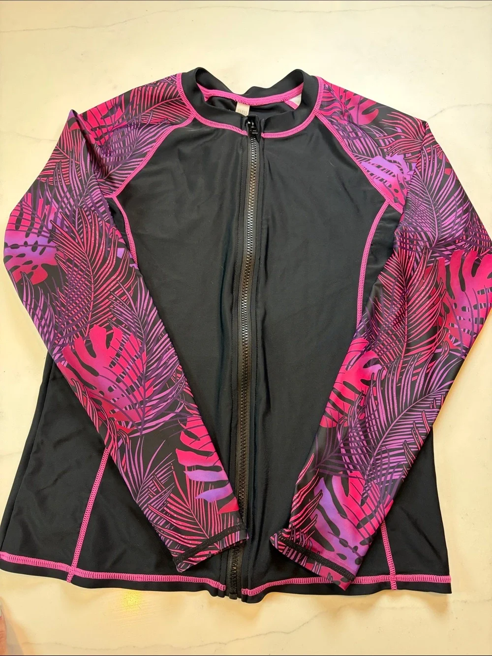 Tropical Print 3-Piece Swim Set - Rash Guard, sports bra & Shorts